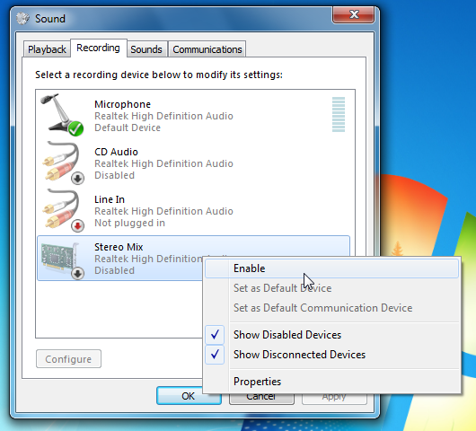 enable audio mix device enable audio mix device